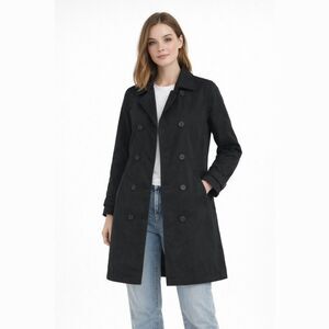 1 Madison Rain Trench Coat Womens Small Black Lined Jacket